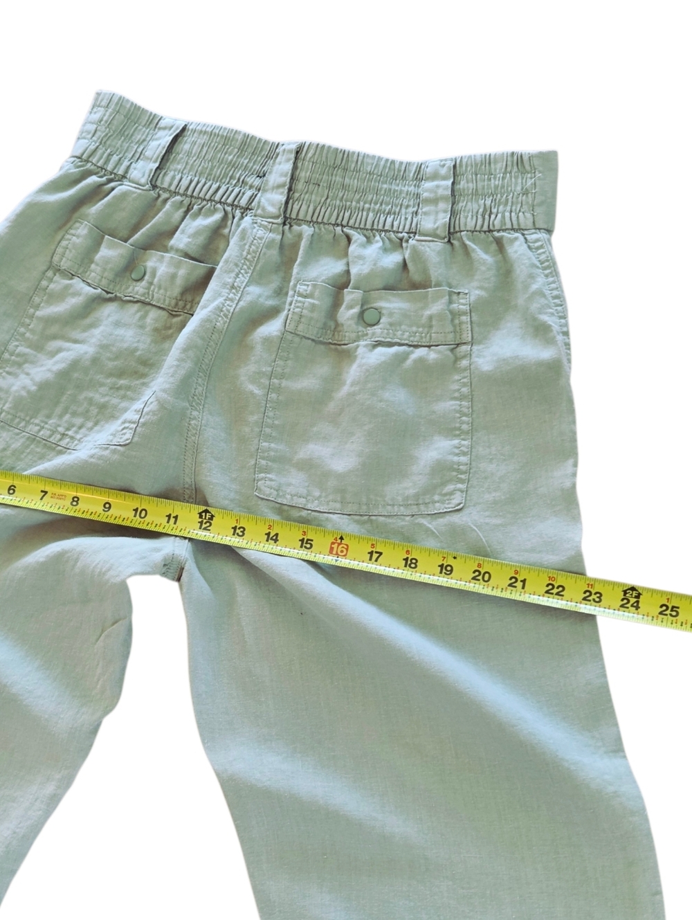 Tahari Linen Trousers Cuffed Relaxed Utility High Waisted Sage Green Size L - Picture 14 of 15